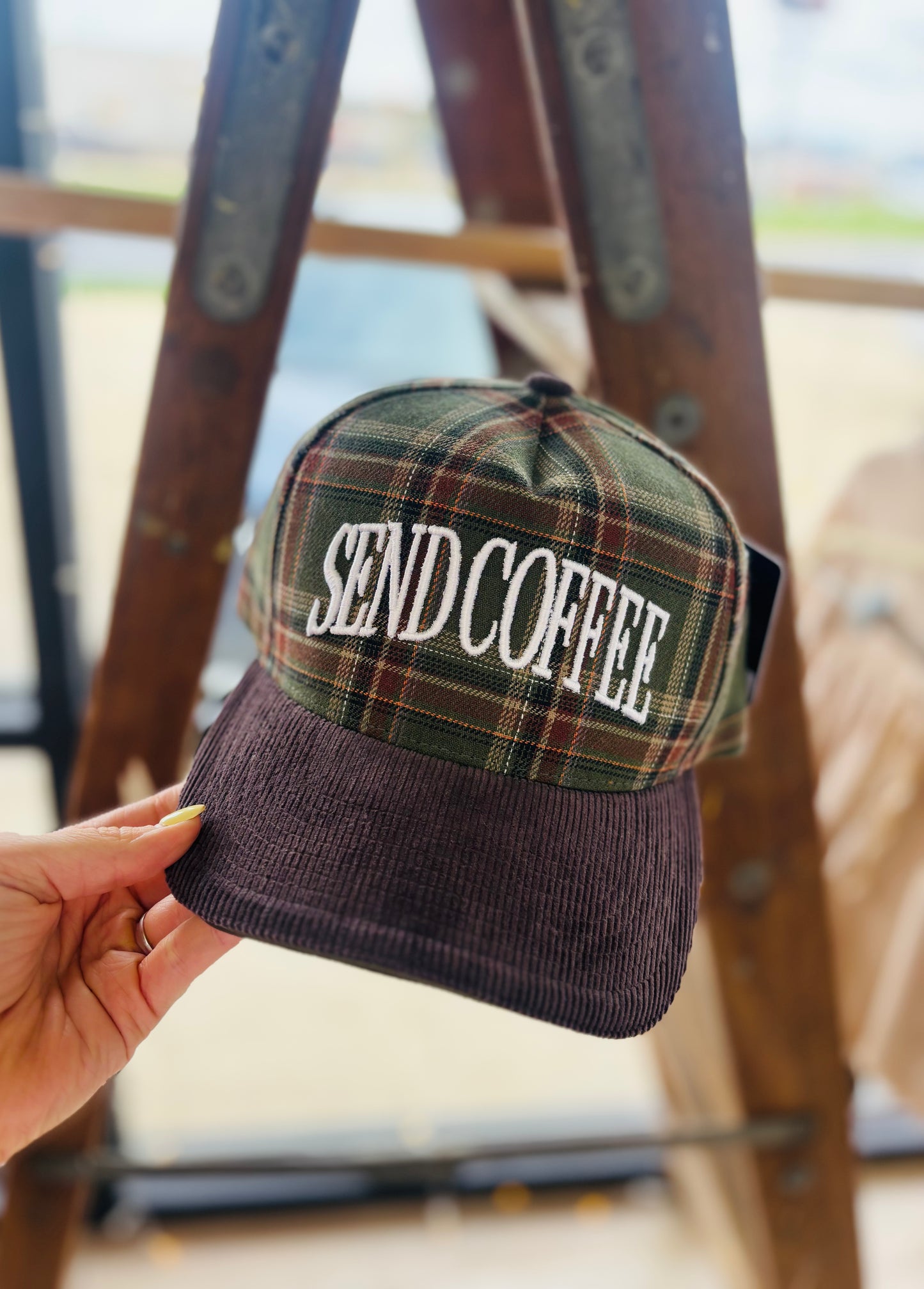 "SEND COFFEE" Corduroy Trucker Hat