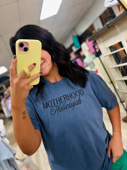 "MOTHERHOOD Hallelujah" Embroidered Tee