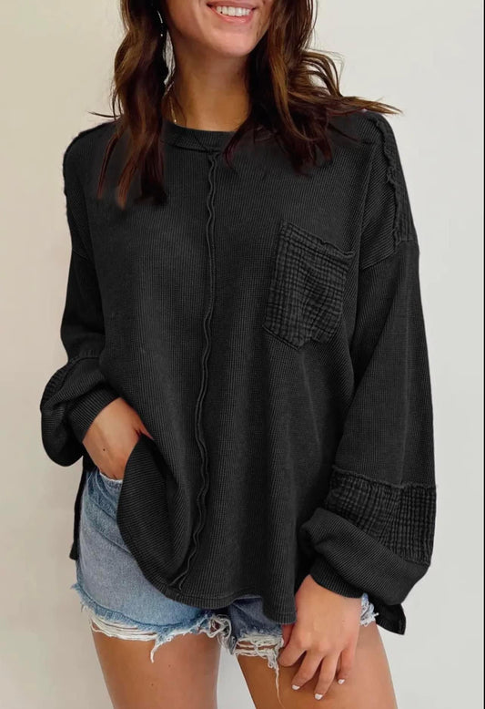 Bubble Sleeve Waffle Knit Top