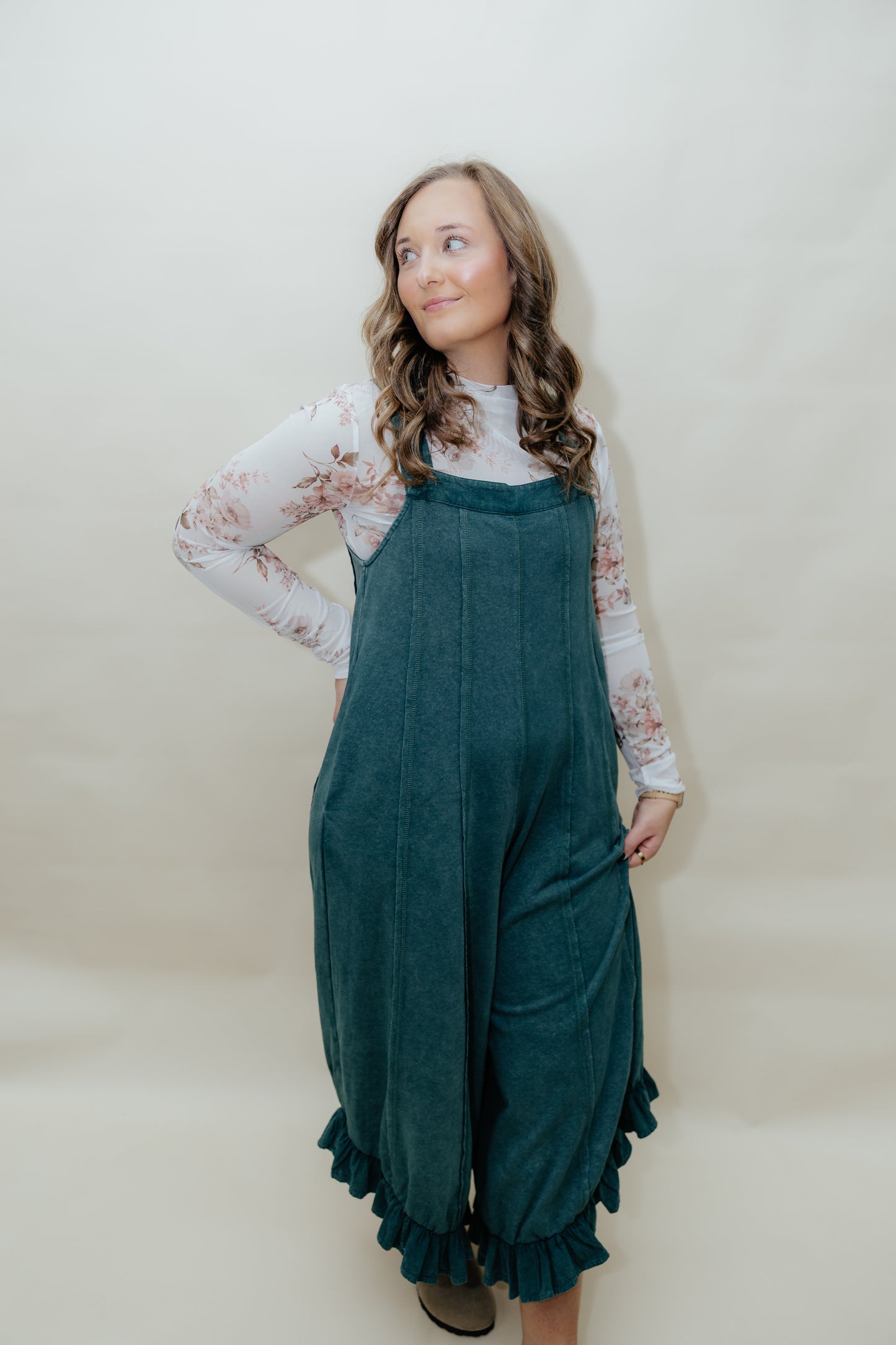 FOREST GREEN WIDE-LEG ROMPER