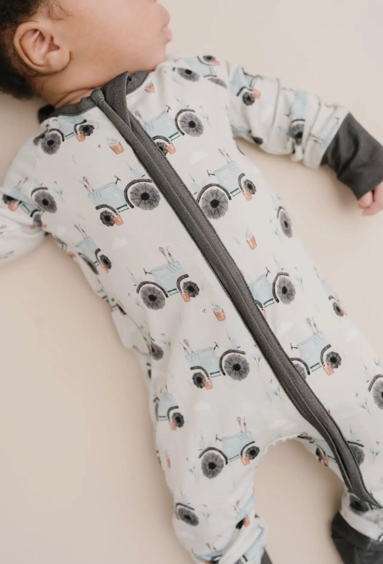 Blue Tractor Bamboo Double Zipper Sleeper