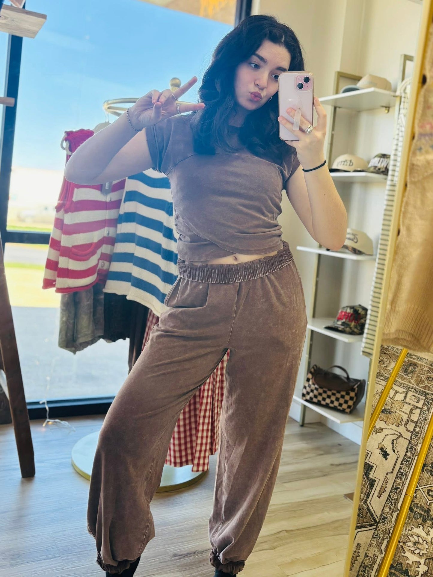 Brown Rolled Sleeve Jogger Set