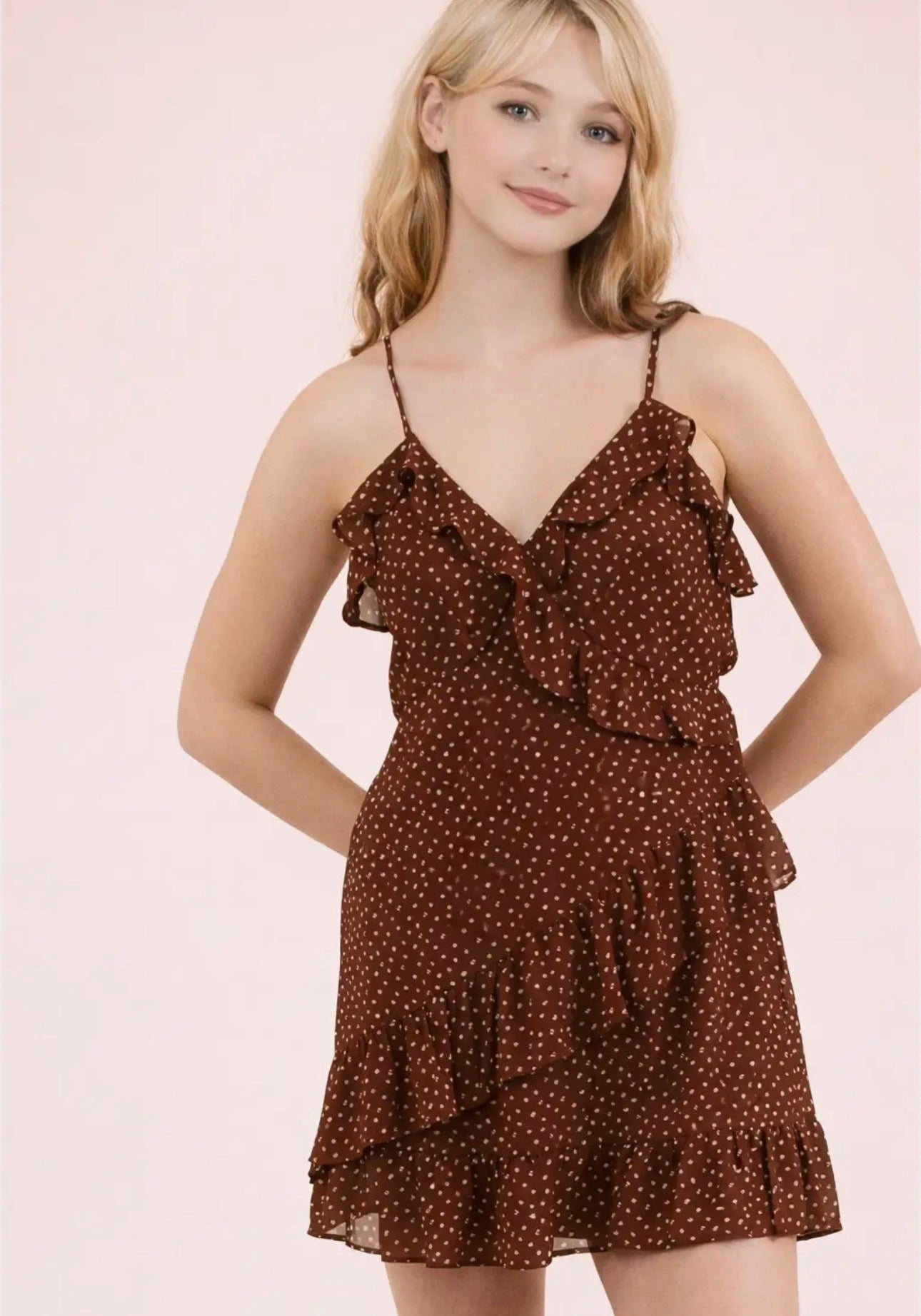 Mocha Dot Mini Dress