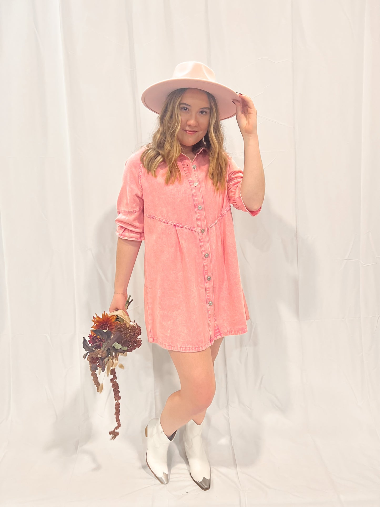 Pink Denim Button Down Dress