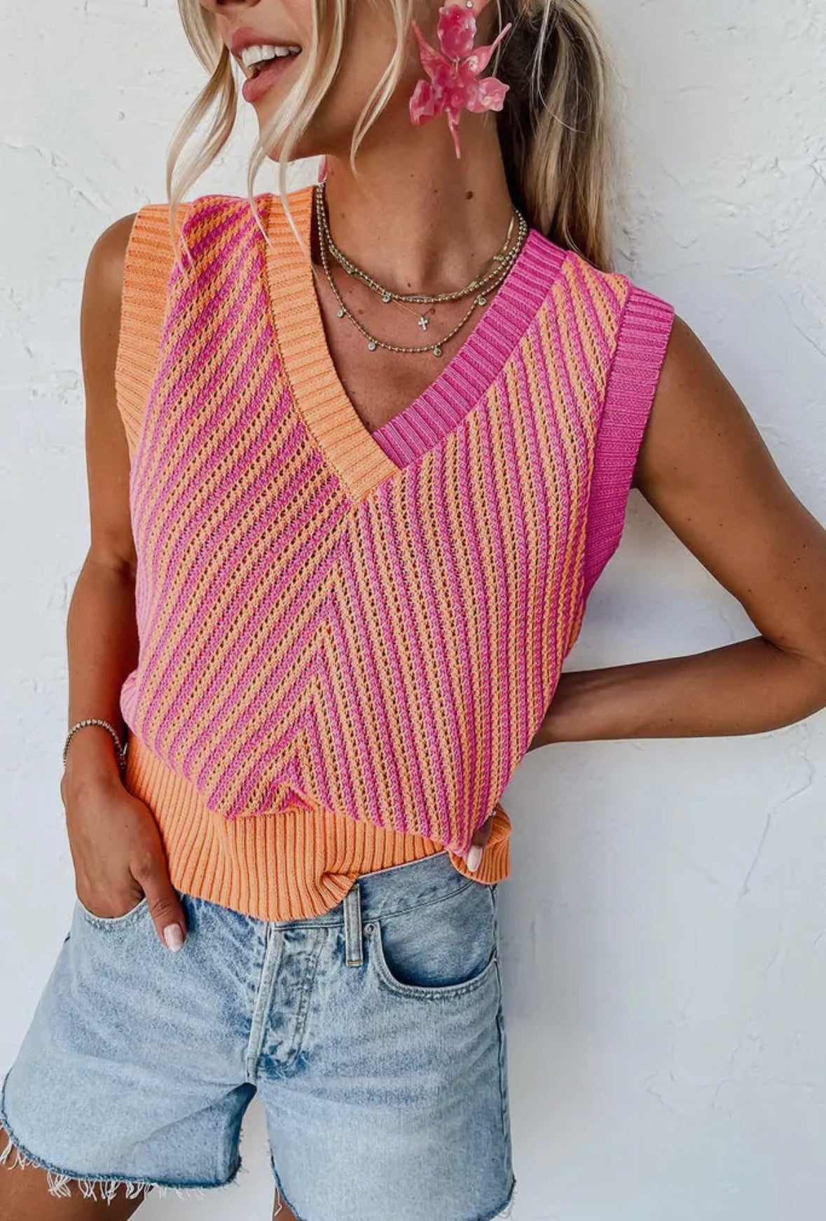 Chevron Pink/Orange Sweater Vest