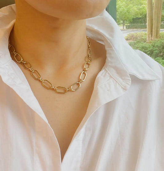 Gold Amber Boxy Chain Necklace