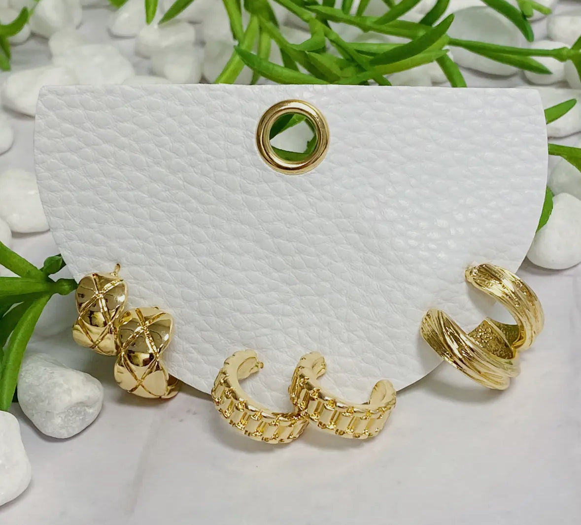 GOLD Textured Hoop Earrings - Set of 3