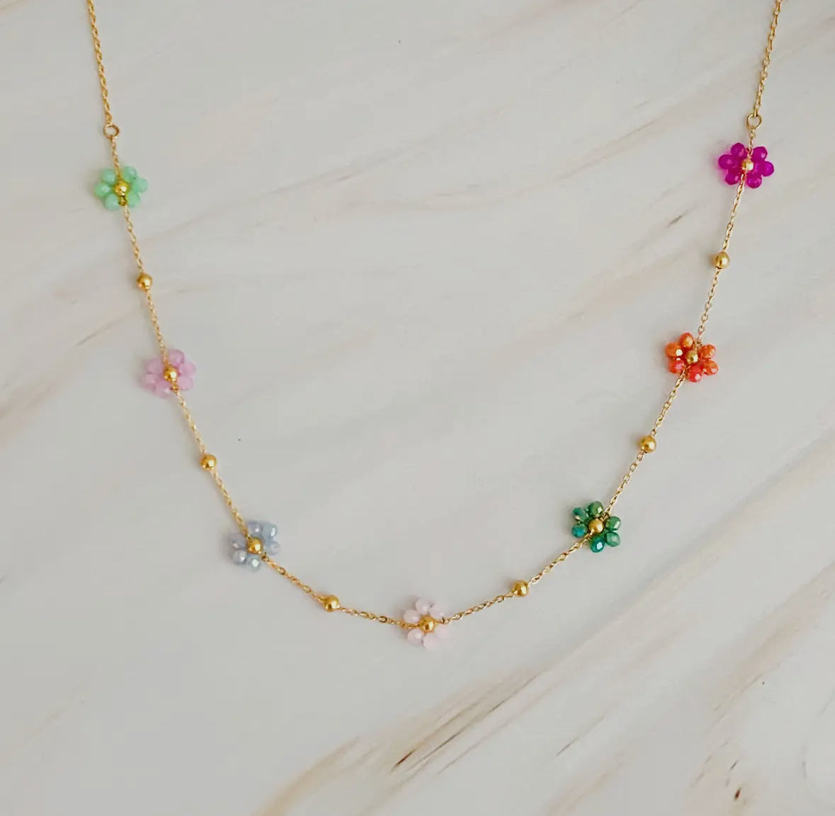 Colorful Multi Flower Beaded Necklace