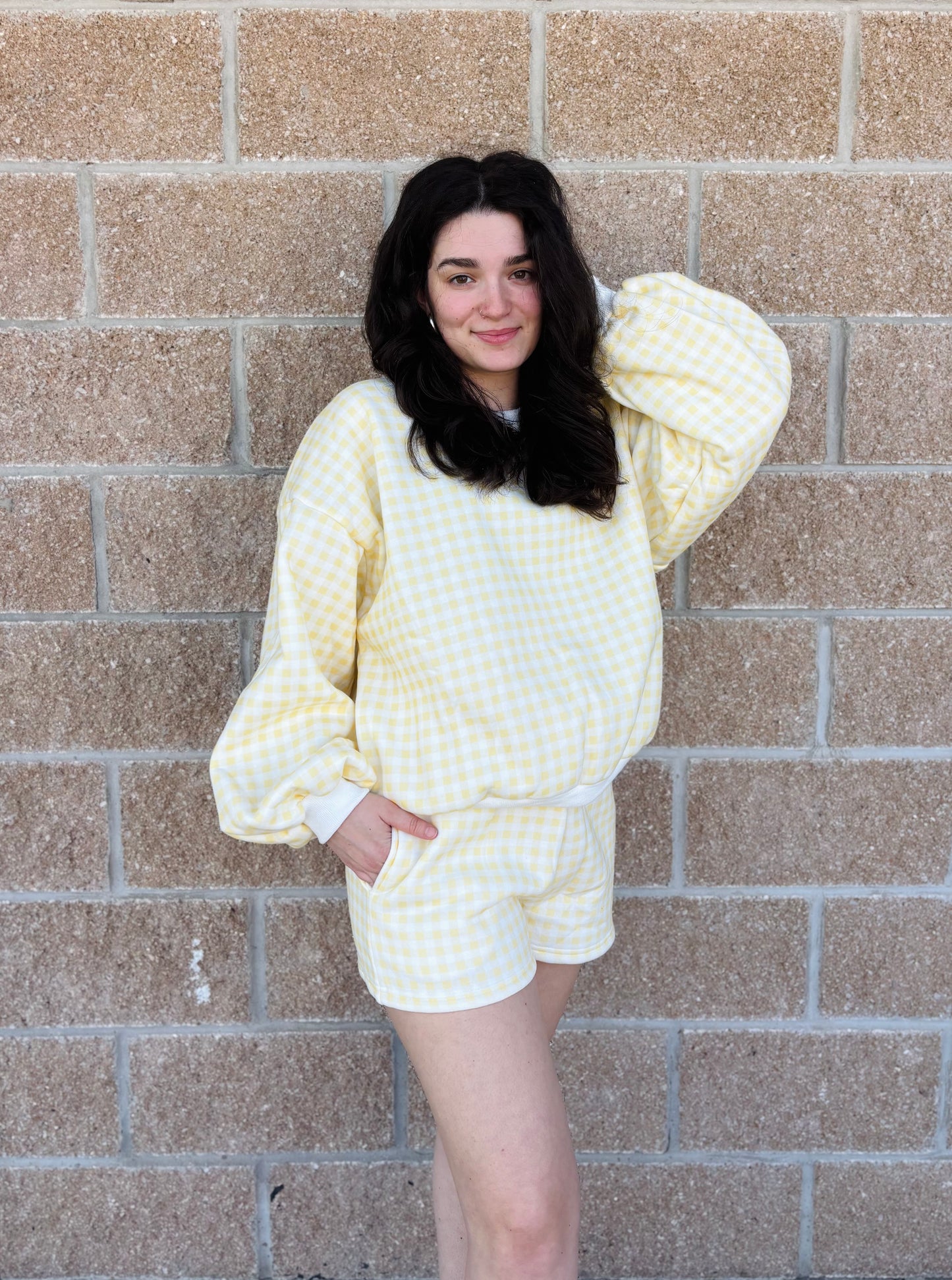 Yellow Gingham Shorts Set