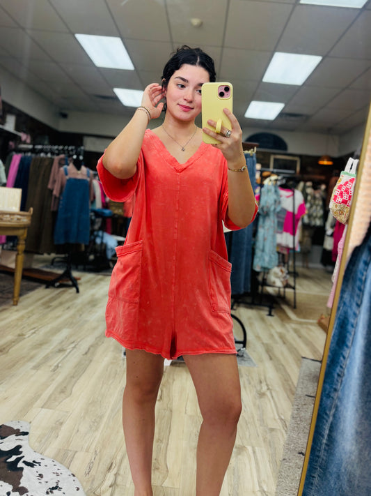 Coral Oversized Romper