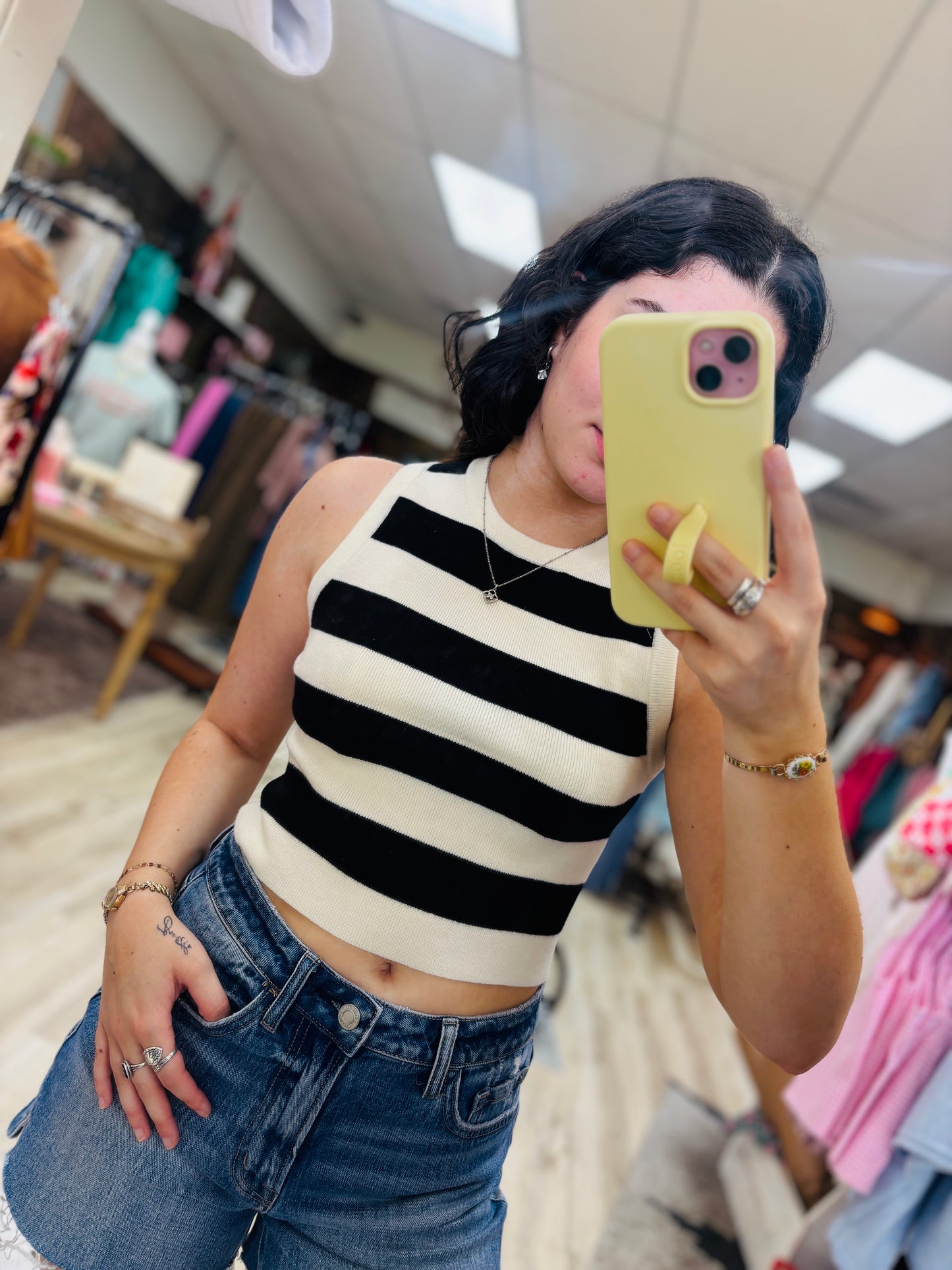 Black/Cream Striped Tank