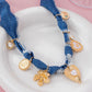 Distressed Denim Heart/Floral Charm Necklace