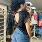 Black Polka Dot Cross Back Tee