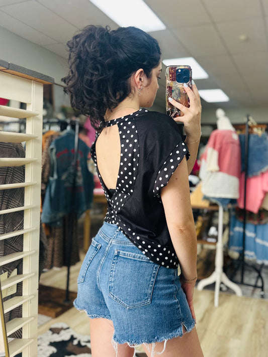 Black Polka Dot Cross Back Tee