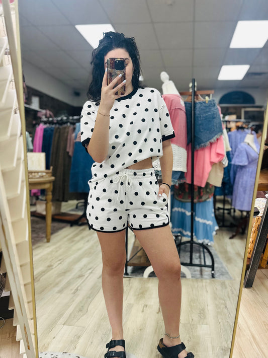 White Polka Dot Shorts Set