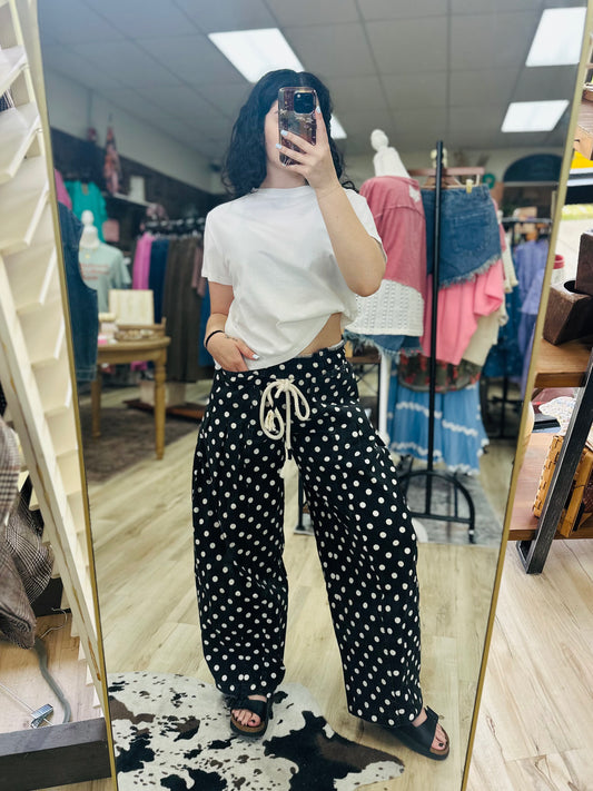 Black Polka Dot Barrel Pants