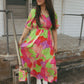 Abstract Smocked Maxi Dress